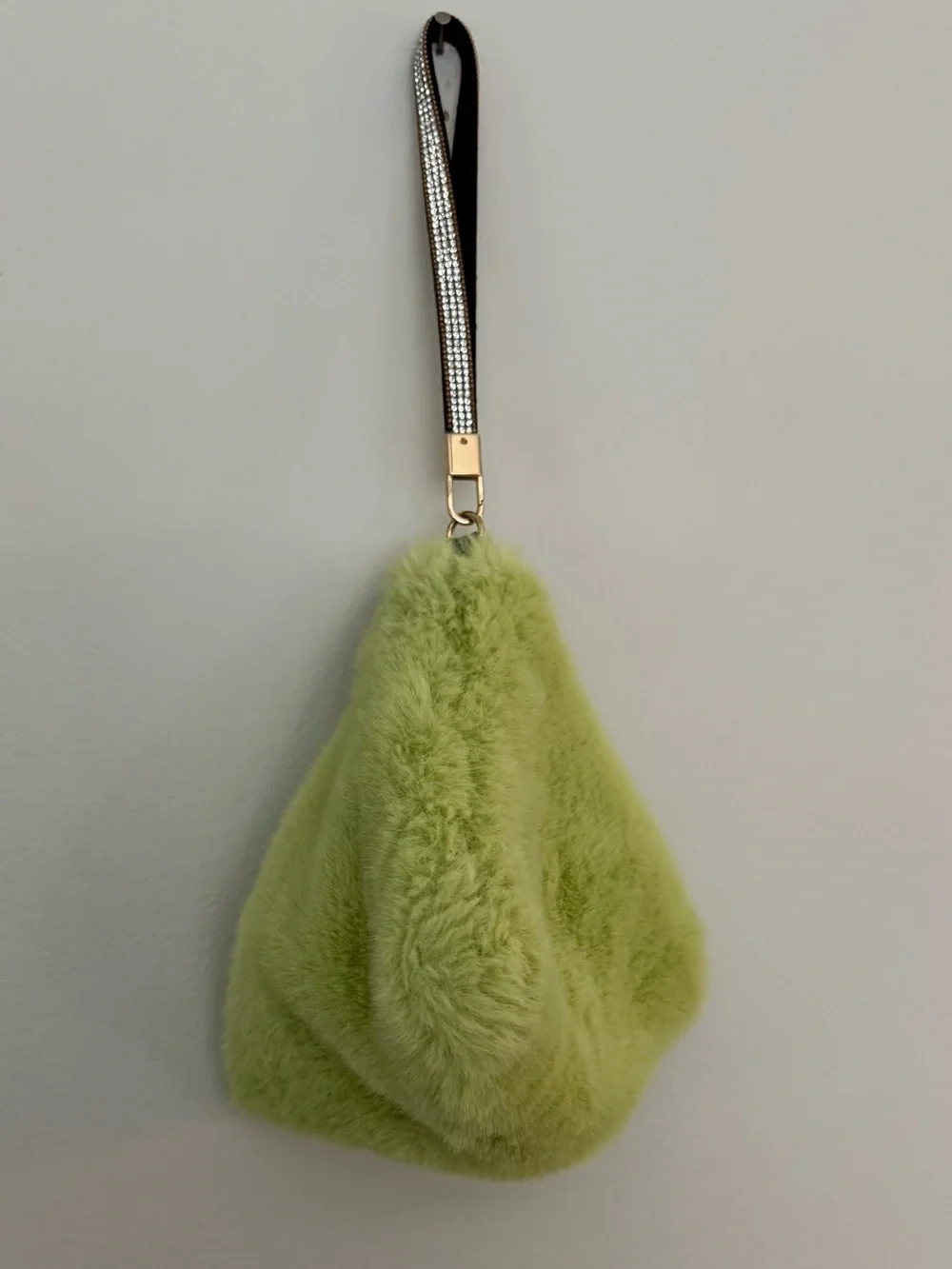 Pyramid Faux Fur Wristlet Bag in Light Green